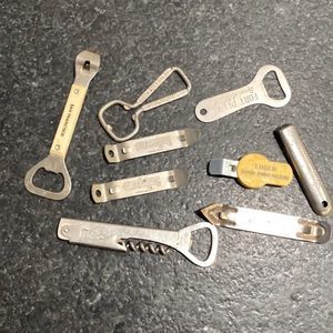 Lot of 8 Vintage Advertising Can & Bottle Openers 1 Wine Cork Screw Opener